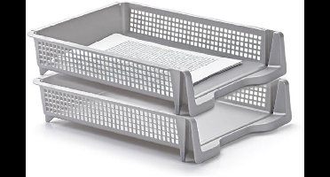 Kantoor postbakjes - 3x - A4 formaat - Zilvergrijs - Stapelbaar brievenbakjes - Kantoorartikelen - Kunststof