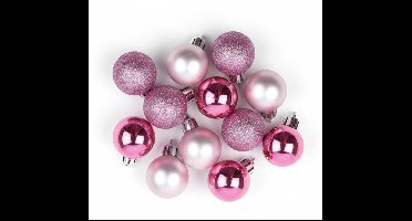 Decoris kunststof kleine kerstballen - roze mix - D3 cm - 17x stuks - kerstversieringen voor in kleine boom