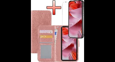 Hoesje - Met Screenprotector - Geschikt voor Google Pixel 10 Pro - Luxe Pasjeshouder - Bookcase Portemonee - Flip Case - Kunstleer Book Case - Flipcase - Book Cover - Walletcase - Portemonneehoes - Rosé goud