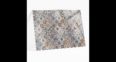 Wallfluent - Mozaïekpatroon Met Ornamenten Gehard Glas - 100 x 70 cm - Grijs Glazen Tafelblad - Rechthoekig Tafelblad Glas - Glasplaat Tafel - Glazen Tafelblad voor de Woonkamer