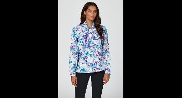 Blousetop met lange mouwen en abstract bloemenprint en strikdetail in blauw