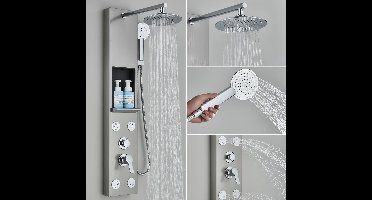 Douchesysteem – Doucheset – Regendouche – Douchepaneel – Douchekolom – 20 cm RVS Regendouche – 4 Verstelbare Body Jets – 3-Standen Handdouche – Mat Zwart