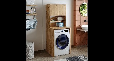 Badkamer wasmachinekast eiken 65 x 181 x 60 cm - Moderne opbergoplossing voor wasmachines