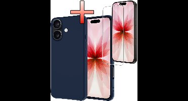 Hoesje - Met Screenprotector - Geschikt voor Apple iPhone 17 - Sterk & Shockproof - Back Cover - Siliconen Case - Telefoon Hoes - Donkerblauw