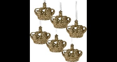 Christmas Decoration kersthangers kroontjes - 6x -champagne -7,5 cm