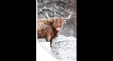 Muurstickers - Sticker Folie - Schotse Hooglander - Boom - Sneeuw - 20x30 cm - Plakfolie - Muurstickers Kinderkamer - Zelfklevend Behang - Zelfklevend behangpapier - Stickerfolie