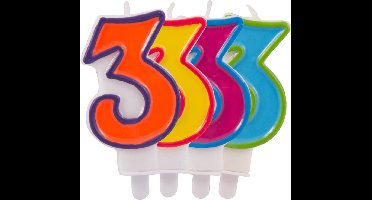 Folat - Kaars cijfer 3 in vrolijke kleuren