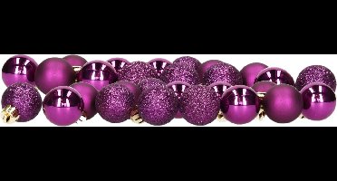 Decoris Kleine kerstballen - 28x - 3 cm - kunststof - paars