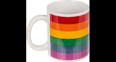 Koffiemok/drinkbeker - Pride/regenboog thema kleuren - keramiek - 9 x 8 cm