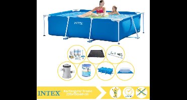 Intex Rectangular Frame Zwembad - Opzetzwembad - 220x150x60 cm - Inclusief Solarzeil, Onderhoudspakket, Zwembadpomp, Filter, Grondzeil, Stofzuiger en Solar Mat