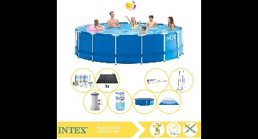Intex Metal Frame Zwembad - Opzetzwembad - 457x122 cm - Inclusief Onderhoudspakket, Filter, Stofzuiger en Solar Mat
