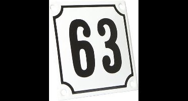 Emaille huisnummer wit/zwart nr. 63 10x10cm