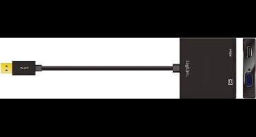 LogiLink UA0234 USB / VGA / HDMI Adapter [1x USB 3.2 Gen 1 stekker A (USB 3.0) - 1x VGA-bus, HDMI-bus] Zwart 10.00 cm