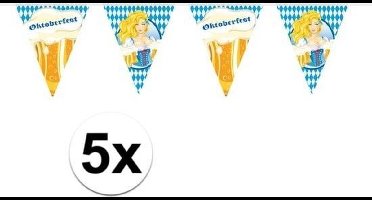 Oktoberfest - 5x Oktoberfest/bierfeest vlaggenlijnen/slingers met blonde dame 10 meter - Feestartikelen versiering