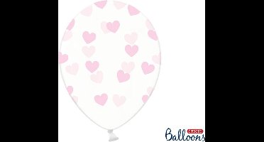 Partydeco - Ballonnen clear hartjes roze 50 stuks
