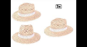 3x Kojachoedje stro opengewerkt naturel met bandje kant