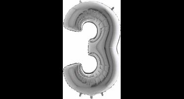 Folie Ballon Cijfer 3 - Zilver - 101cm