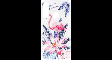 Shop4 - Wiko View 3 Hoesje - Zachte Back Case Flamingo en Bloemen Roze