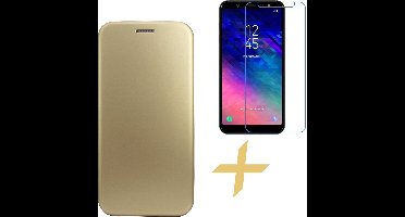 Hoesje geschikt voor Samsung Galaxy A6 (2018) - Kunstlederen Wallet Book Case Cover Portemonnee Goud + Screenprotector Gehard Glas - van iCall