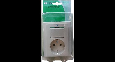 MERTEN type Atelier, combi stopcontact en wipschakelaar met afdekplaat, wissel inbouw | CREME