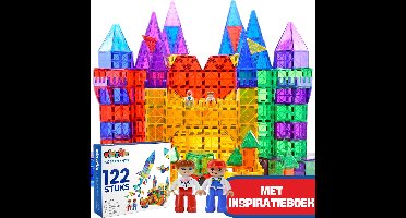 PlayMix Magnetic Tiles - 122 Stuks - Magnetisch Speelgoed - Bouwspeelgoed - Bouwblokken - Magna - Magneten Speelgoed - Magnetische Tegels - Bouwstenen - Montessori Speelgoed - Educatief Speelgoed - Jongens & Meisjes