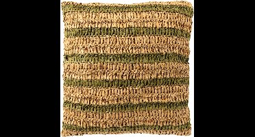 Dutch Decor ANTONY - kussenhoes 45x45 cm - strepen van raffia - Olive Branch - groen, bruin - met rits - zonder binnenkussen