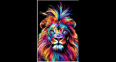 Poster 20x30 cm - Leeuwen - Kleurrijk - Zwart - Dieren - Posters - Wanddecoratie tienerkamer - Kamer decoratie voor tieners - Tiener jeugdkamer accessoires
