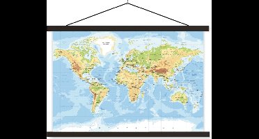 Posterhanger incl. Poster 150x100 cm - Schoolplaat - Wereldkaart - Aardrijkskunde - Atlas - Textielposter - Zwarte latten