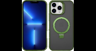 Hoesje Geschikt voor iPhone 13 Pro Max Magsafe hoesje Groen - Mat Transparant hard case - Magnetic Ring Houder hoesje