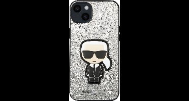 Karl Lagerfeld, Hardcase Geschikt voor Apple iPhone 14 Plus Glittervlokken Ikonik, Zilveren
