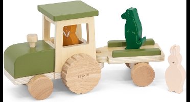 Trixie Houten Speelgoed - Tractor met aanhangwagen - Boederij Trekker - Met 3 dieren - Vanaf 1,5 jaar - Voor Jongens en Meisjes - FSC