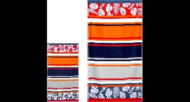 Grote strandhanddoek 100% katoen 90 x 170 cm zandvrij sneldrogend zacht vervaagt niet veelzijdig bruikbaar tropisch strepen oranje - Extra grote strandhanddoek