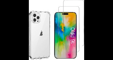 Hoesje voor iPhone 16 Pro backcover Shockproof siliconen Transparant en 2 stuks Screenprotector Gehard Glas