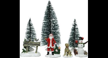 7x stuks kerstdorp accessoires figuurtjes/poppetjes en kerstboompje - Kerstdorp onderdelen kerstversiering
