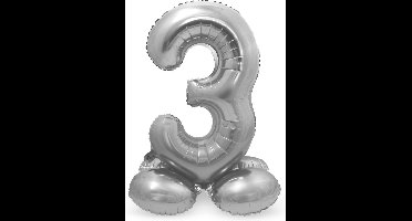 Folat - Cijfer 3 Zilver met standaard - 72 cm