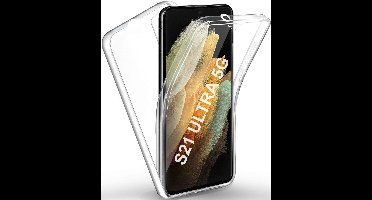 Hoesje geschikt voor Samsung Galaxy S21 Ultra - 360 Graden Case 2 in 1 Hoes Transparant + Ingebouwde Siliconen TPU Cover Screenprotector