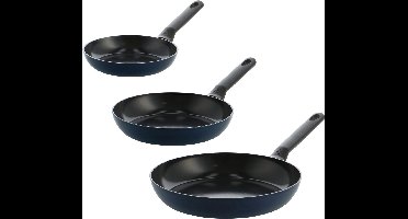BK Enjoy Koekenpannenset 3-delig - 20/24/28cm - PFAS-vrije antikleeflaag - Pannenset inductie - Keramische pan - Ovenbestendig tot 160°C - Koudgrepen - Donkerblauw