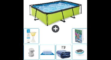 EXIT Rechthoekig Lime Frame Zwembad - 300 x 200 x 65 cm - Inclusief Pomp - Grondzeil - Solarzeil - Verlichting - 7-delig