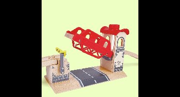Hape Ophaalburg - Houten Treinbrug met Hefmechanisme voor Treinen en Auto's, vanaf 3 jaar