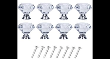 Ruitvormige knoppen in glas Transparant/Zilver 8 st