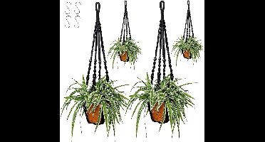 Boraboi® Extra lange set van 4 macramé plantenhangers met boho-stijl voor binnen en buiten