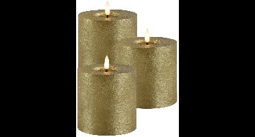 Countryfield Lyon LED kaars/stompkaars - 3x - goud - D10 x H10 cm - timer