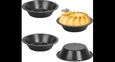 TRANKIELO® – Set van 4 Mini Taartvormen voor Bakken – Koolstofstaal, Antiaanbak en Vaatwasserbestendig – Zwart, 12 cm Diameter Quiche en Taartschotels