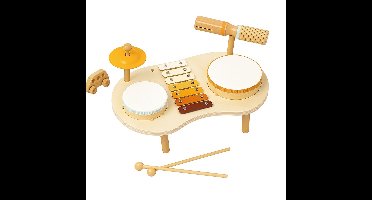 Montessori Drumstel voor Peuters – Houten Muziekspeelgoed met Trommel & Cymbaal – Educatieve Muziektafel – Creatieve Muziekinstrumenten voor Kinderen – Duurzaam Speelgoed Cadeau voor Sinterklaas & Kerst