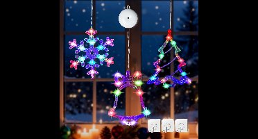 Boraboi® Drie stuks feestelijke raamverlichting met timer en zuignap voor kerstdecoratie,Kleurrijk,20 cm