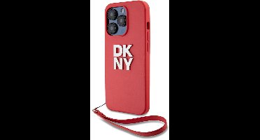 DKNY, Geschikt voor Apple iPhone 14 Pro hoesje met polsbandje en metallic logo, Rood