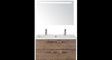 Seville Badmeubelset 100 cm - Tabacco - Wastafel Djazz 2 Kraangaten met Sence Spiegel