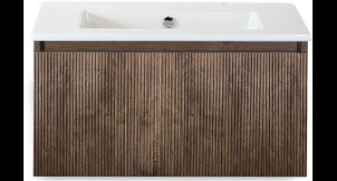 Frozen 3D Badmeubelset 80 cm - Greeplijst in Kleur - Charleston - Keramische Wastafel Wit Zonder Kraangat