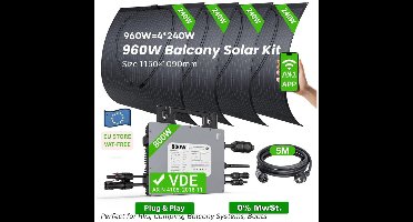 Zonnestroomsysteem – Solar Sets – Zonnepanelen Kit – Zonne-energie Thuis – Zonne-energie Systeem – 960W Met 4x240W Panelen + 800W Micro-omvormer – Compact & Lichtgewicht – Eenvoudige Doe-Het-Zelf Installatie