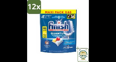 Finish - Vaatwasmiddel - Quantum Vaatwastabletten Citroen - Diepe Reiniging & Frisheid - 46 capsules - Voordeelverpakking - 12 stuks - Diepe reiniging - Citrusgeur